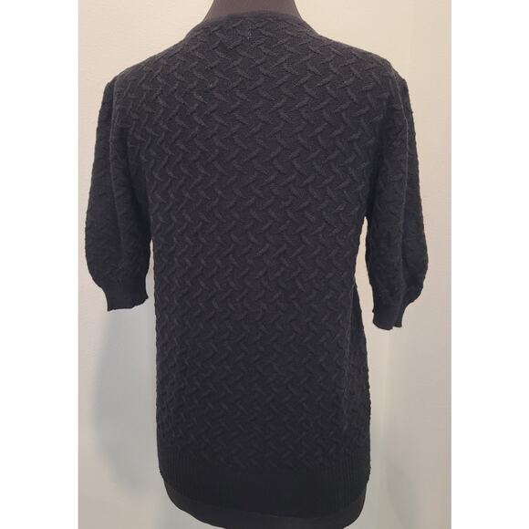 VTG 80s Black Knit Blouse Embroidered Appliqué Women’s Sz M Boho Retro Statement - Picture 2 of 8